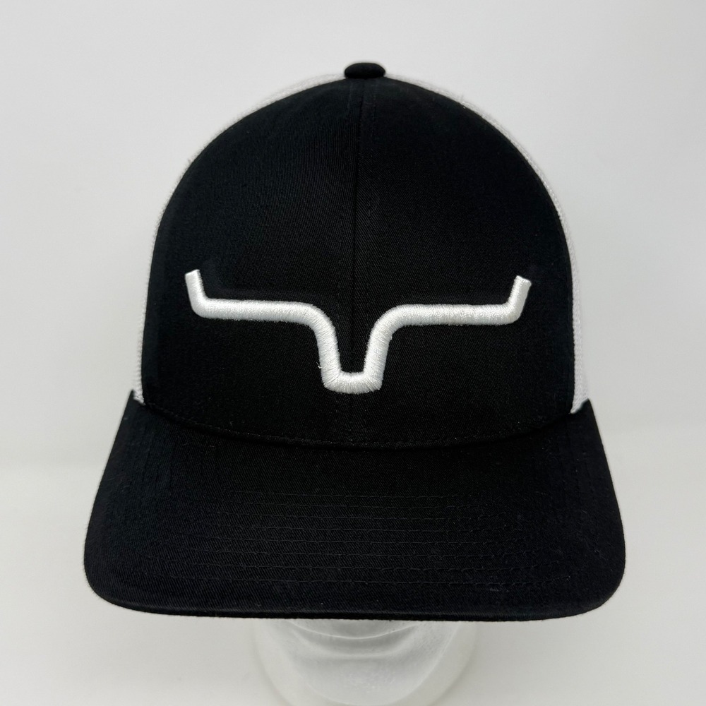 Kimes Ranch Mens Black White Longhorn Logo Mesh Snapback Trucker Hat Cap